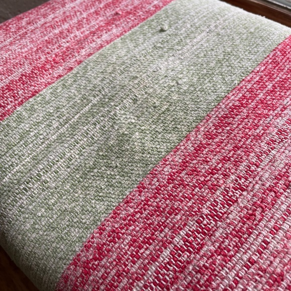 Vintage catalogne rag blanket, fits Queen bed. Striped, Red & Green. - Picture 12 of 14